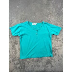 A State of Mind Turquoise Henley Top Size Medium Short Sleeve Button Neck